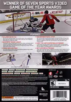 NHL 09 (USA) box cover back